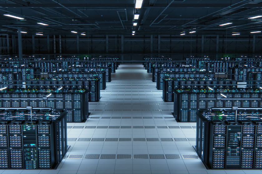 Rows of servers in a data centre