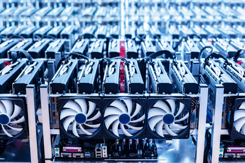 Fans of servers in a bitcoin mining farm