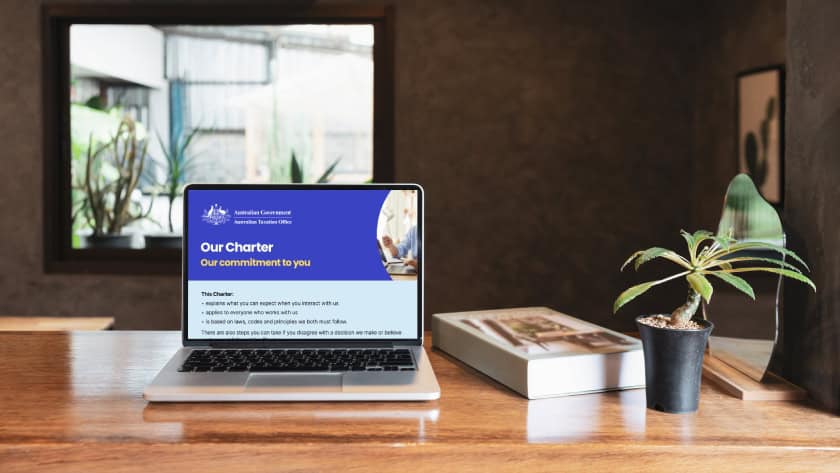 image of computer screen with a browser tab open showing the ATO charter