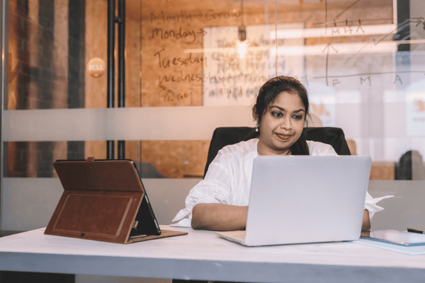 A businesswoman working in an office